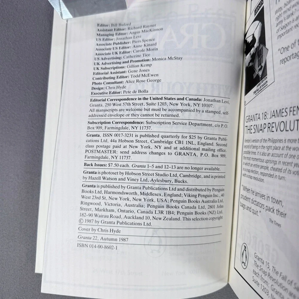 Hanif‎ Kureishi Granta 22 With Your Tongue Down My Throat Softcover 1987 Fiction